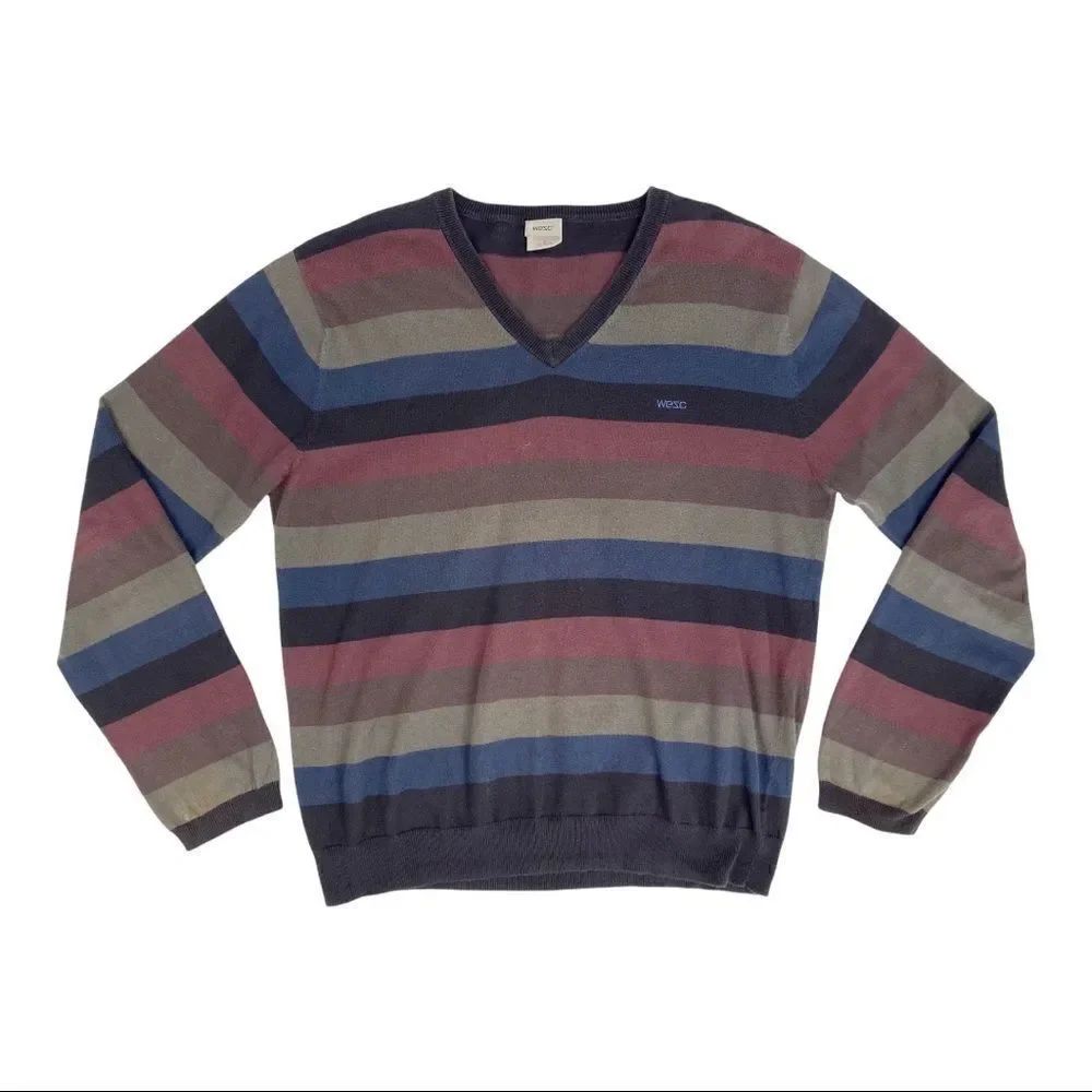 Vintage Y2K WESC Striped V-Neck Sweater